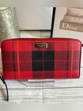 Kate Spade Newbury Lane Plaid Zip Wallet